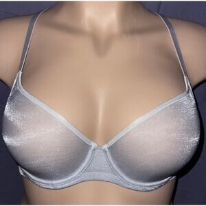 32DD LIGHT SILVER MESH VICTORIA'S SECRET BODY BY VICTORIA UNLINED DEMI BRA